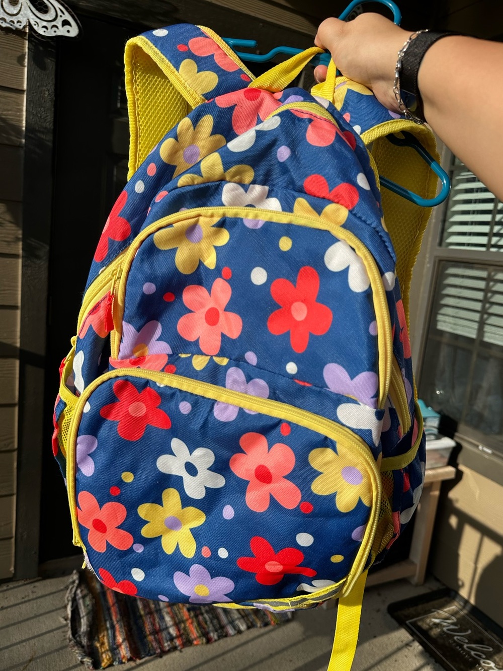 Cat & Jack Navy Floral Kids Backpack with Yellow Trim